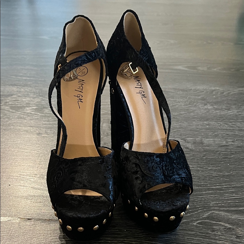 Nasty Gal Black Velvet Platform Heels (6 inches)